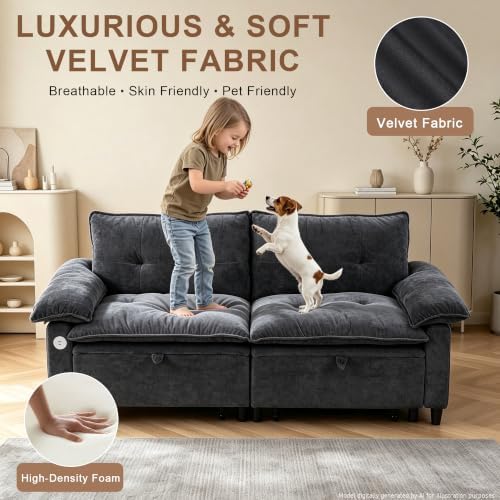 73" Sleeper Sofa Bed Full, Pre-Assembled Velvet Pull Out Sofa - Image 4