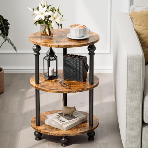 Round Small End Table with Classic Turned Legs, 3 Tier Oval Accent Table by RISWER