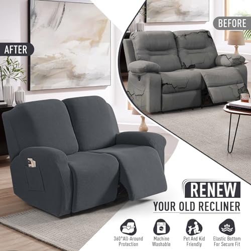 TAOCOCO Stretch Loveseat Recliner Covers 6 Piece, Charcoal Grey - Image 4