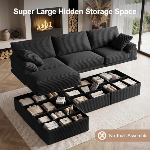 107" Boneless Couch with Storage, 48.6" Extra Deep-High Seat Modular Sectional - Image 4
