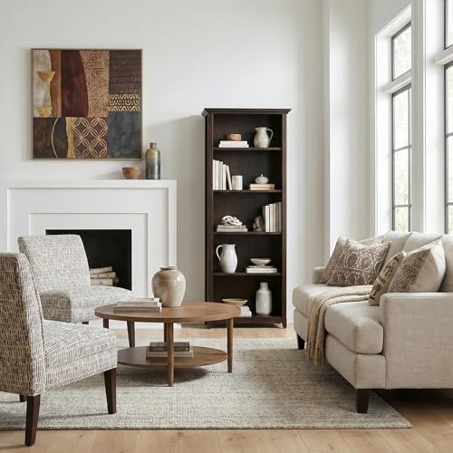 SIMPLIHOME Amherst 70" Tall Solid Wood 5-Shelf Bookcase in Hickory Brown - Image 4