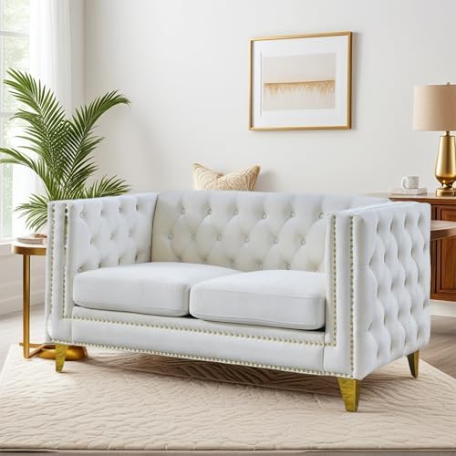 58" Chesterfield Velvet 2-Seater Sofa by Unknown