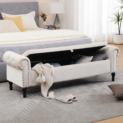 Velvet Storage Bench 67 Inch Upholstered Tufted Ottoman Bench - Image 5