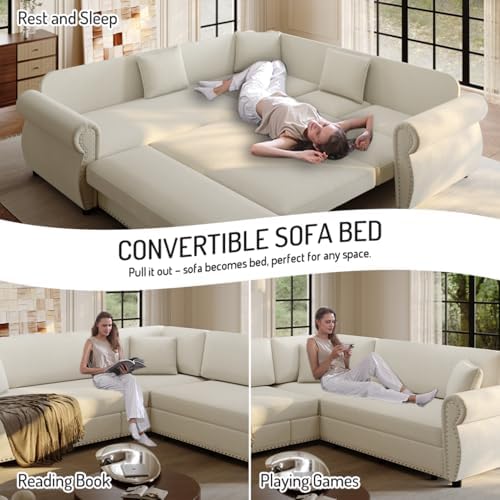 88.2" Chenille Vintage L-Shaped Pull-Out Sectional Sleeper Sofa Bed - Image 4
