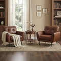 Brown Leather Accent Chairs Set of 2, Tufted Reading Chairs by TYBOATLE