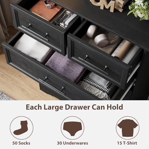 YANSNWO Black 6 Drawer Dresser for Bedroom - Image 4