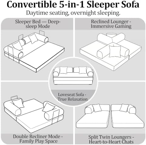 79'' Convertible Compressed Corduroy Folding Cloud Sofa Bed, 5 in 1 Modern - Image 6
