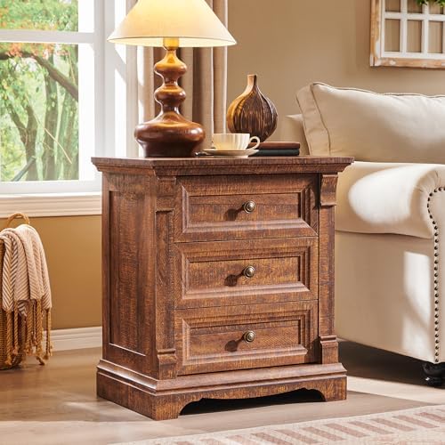26" Tall Nightstand with Charging Station, 23.6"W End Table W/Roman Column by T4TREAMFurniture