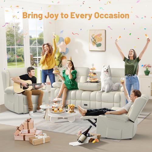 Dresegmt Recliner Sofa Set, Flip Middle Backrest Design PU Leather 3 Seater - Image 3