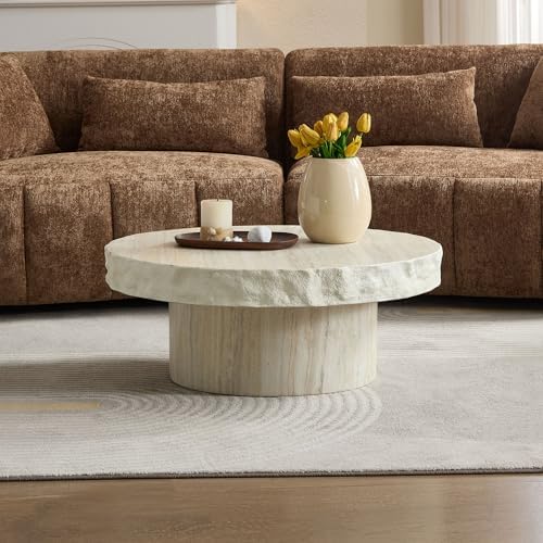 JUSTONE Round Coffee Tables for Living Room, Faux Mars Pattern Modern by JUSTONE