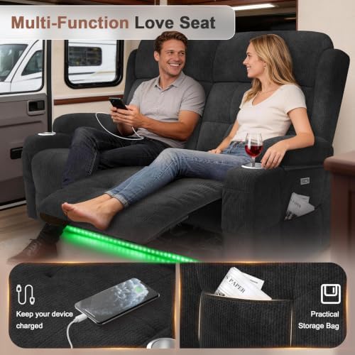 Reclining Loveseat Sofa, RV Loveseats Recliner Sofas Wall Hugger, Double - Image 5
