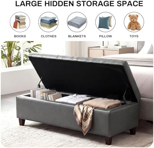 Ottoman with Storage 51" Faux Leather Storage Ottoman Bench - Image 5