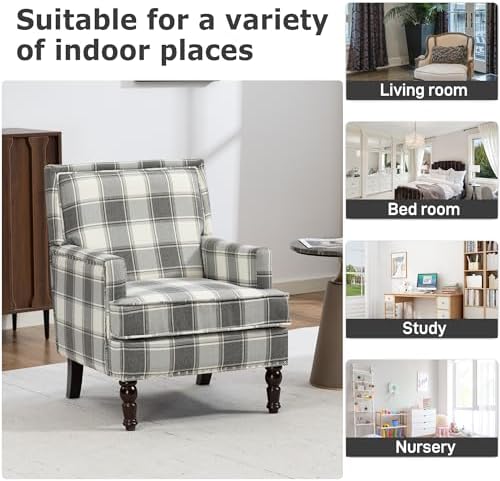 Accent Chair, Plaid Gingham Comfy Cozy Modern Accent Chairs - Image 5