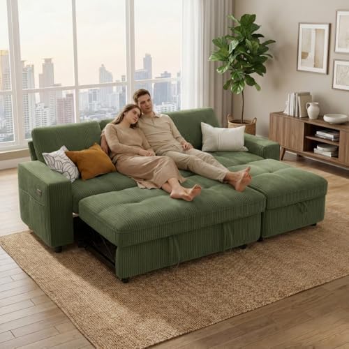 WEUP 81" Sectional Sofa with Pull Out Bed, 3 Seat Sleeper Sofa with Storage by Unknown