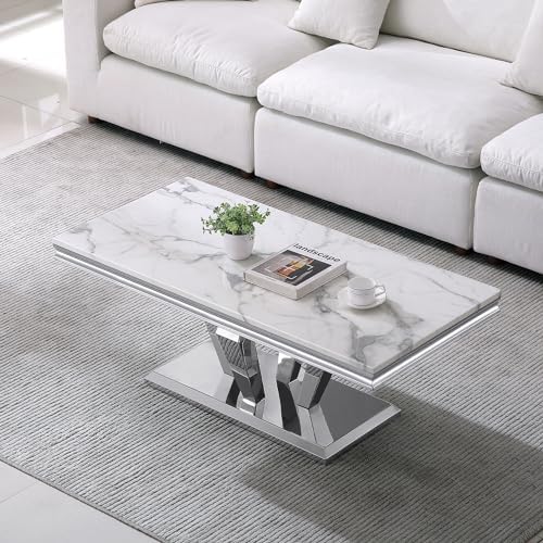 Henf 4 Piece Living Room Table Set, Faux Marble Coffee Table & Console Table & - Image 5