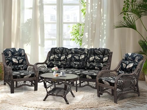 Malibu Lounge Three-Seater Sofa Natural Rattan Wicker Handmade Design, Dark - Image 5
