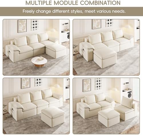 2Pcs Cloud Sectional Couch Sets, Convertible Modular Sofa. Beige - Image 5
