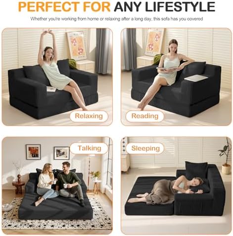 Erament Loveseat Boneless Convertible Sofa Bed, Folding Floor Futon Sleeper - Image 4