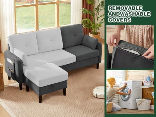Modern Sectional Sofa with Storage Ottoman, L-Shaped 3-Seat Couch with 2 - Image 6