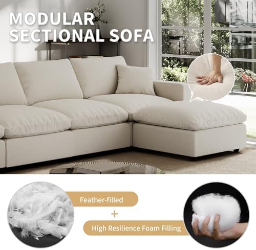 Modern Sectional Linen Couch for Living Room V Shape Sofas, 5 Seat - Image 4