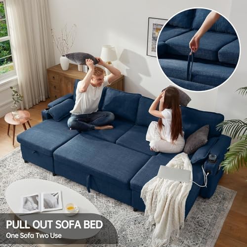Sofa Bed Pull Out 2 in 1 Sectional Sleeper Sofa U Shaped Couch - Image 5