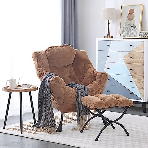 LITA Lazy Chair with Ottoman, Comfy Accent Reading Chair, Plush Brown - Image 2