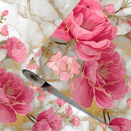 Pink Rose Marble Peel and Wallpaper, 39.37 x 23.62 in Removable Vinyl Contact by KKYEJLQYI