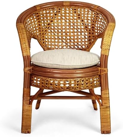 Set of 2 Pelangi Handmade Rattan Dining Wicker Chairs Colonial Color w/Cream - Image 5