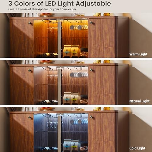Coffee Bar Cabinet with LED Light & Glass Doors, Coffee Station Sideboard - Image 4