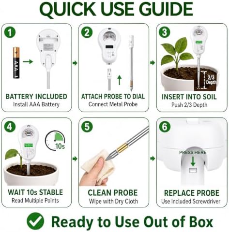 Soil Test Kit, 6-in-1 Soil Moisture Meter, PH/Sunlight/Soil Moisture/Fertility - Image 5