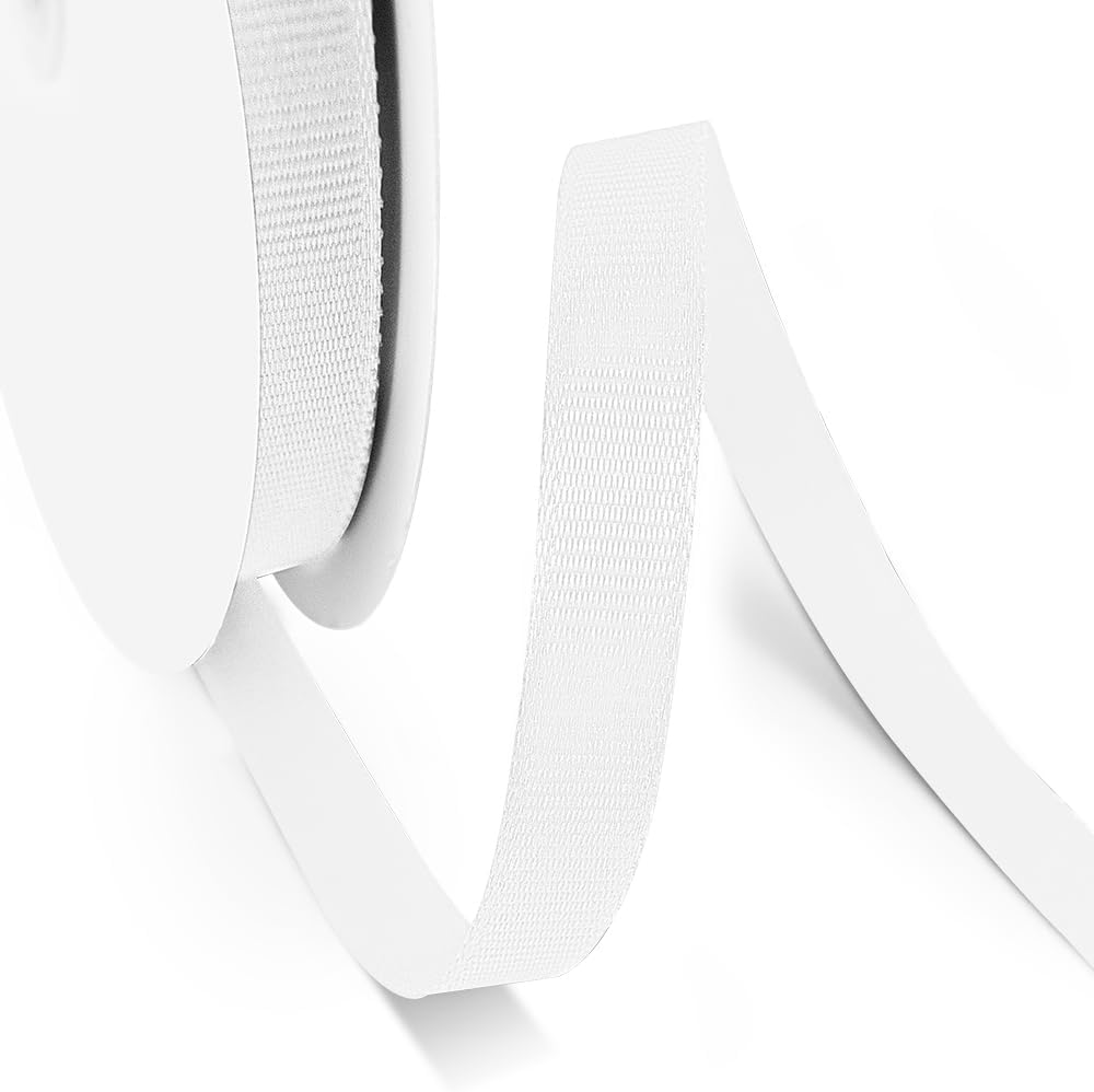 3/8" X 50 Yards White Grosgrain Ribbon, Premium Grosgrain Ribbon for Sewing, Gift Wrapping, Bow Making, Wedding Decor, Wrapping and More (White)