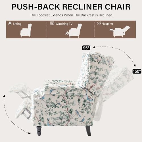 Floral Pushback Recliner Chair, Modern Armchair in Fabric - Image 6