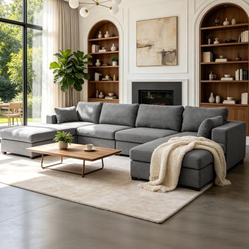 Oversized Modular Sectional Sofa, Light Grey by Atrtivoent