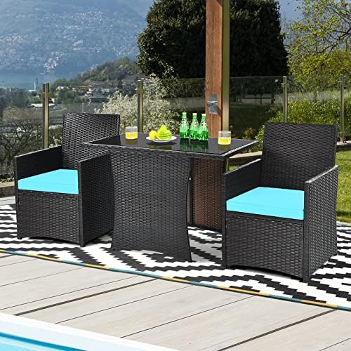 Tangkula 3 Pieces Patio Dining Set, Space-Saving PE Rattan Bistro Set - Image 4