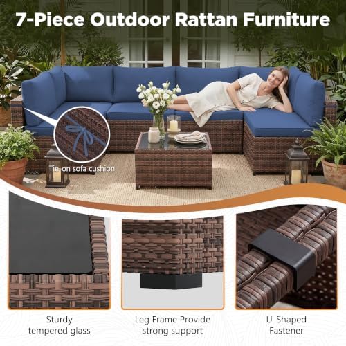 LHBcraft 7 Pieces Outdoor Wicker Rattan Patio Furniture, Outdoor Sectional Set - Image 4