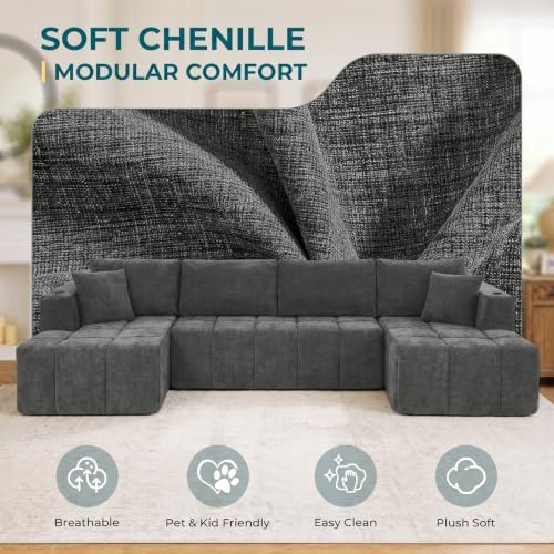Skepphlay 132" U Shaped Couch, Boneless Sectional Couches - Image 3