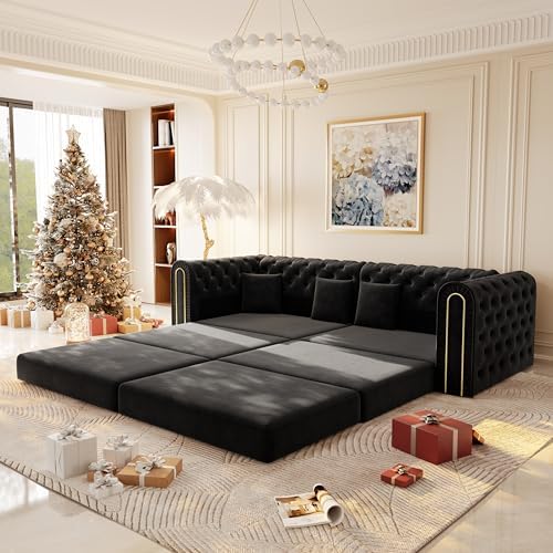 90.6" Velvet Folding King Sleeper Sofa Bed by Unknown