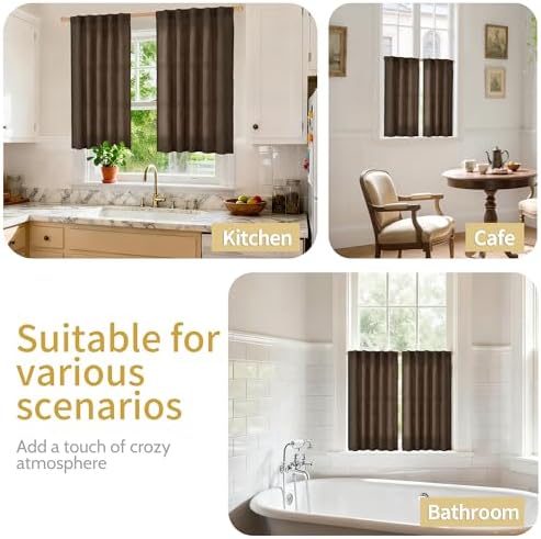 YoungsTex Brown Linen Kitchen Window Over Sink Curtains 36 Inch Length - Image 2