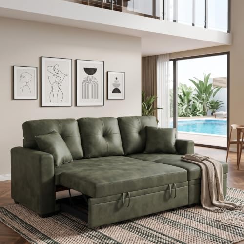71" Faux Leather Luxury Modular Sleeper Sofa Bed by Healthomse