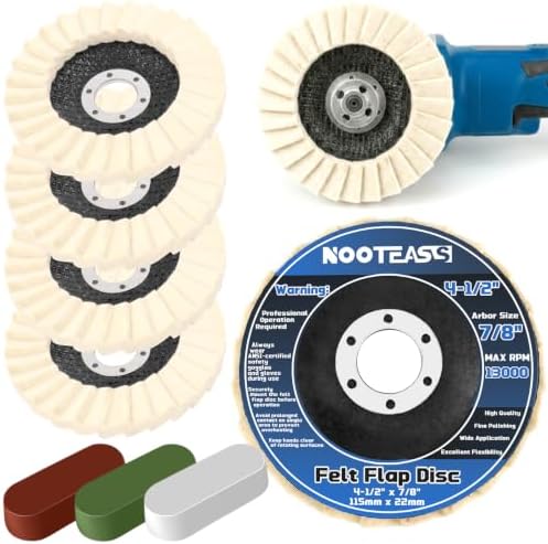 8 Pcs Wool Felt Flap Disc Buffing Wheel & Polishing Compound Set, 4-1/2" x 7/8" by NOOTEASS