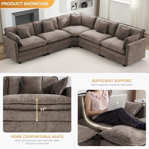 113'' V Shaped Cloud Sectional Sofa, Oversized Deep Seat Couches - Image 3