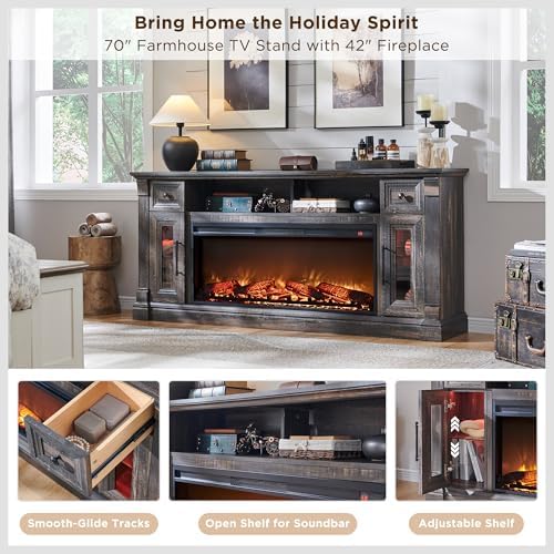 OKD 70" Farmhouse Fireplace TV Stand - Image 3
