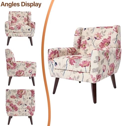 Accent Chairs Set of 2, Upholstered Armchair in Linen, Pattern White - Image 7