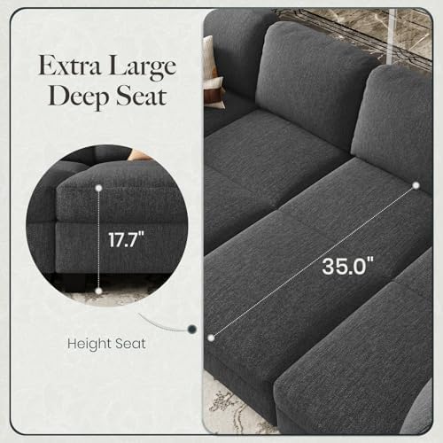 Belffin Cloud Couch with Deep Seat Linen Sectional Sleeper Sofa Apartment - Image 5