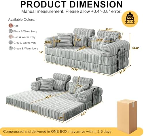 79" Convertible Sofa Bed, High Backrest Boneless Couch - Image 2