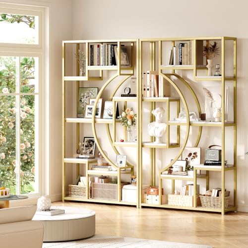 LGHM 79" W Luxury Marble-Patterned White Gold Bookshelf by WelcometoLGHMHome