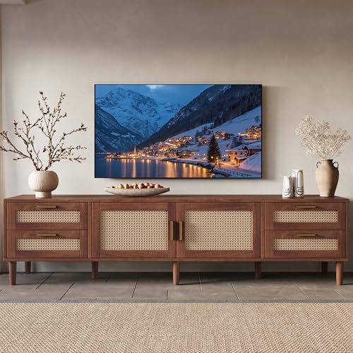 Merax Rattan TV Stand with Storage Cabinets by Merax