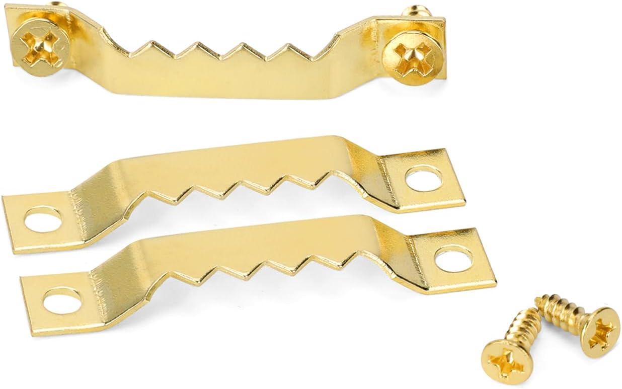Small Sawtooth Picture Hangers 100 Pack Steel Sawtooth Hangers with Screws for Hanging Canvas Photos Frame Clock Paintings Artwork (Gold)