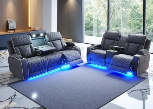 2 piece Leather Sofa Sets, Power Recliner Sofa and Loveseat Set by Toseslo