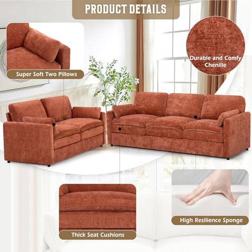 Classic Chenille Sofa Set with 2 Extra Armrest Pillows - Image 3
